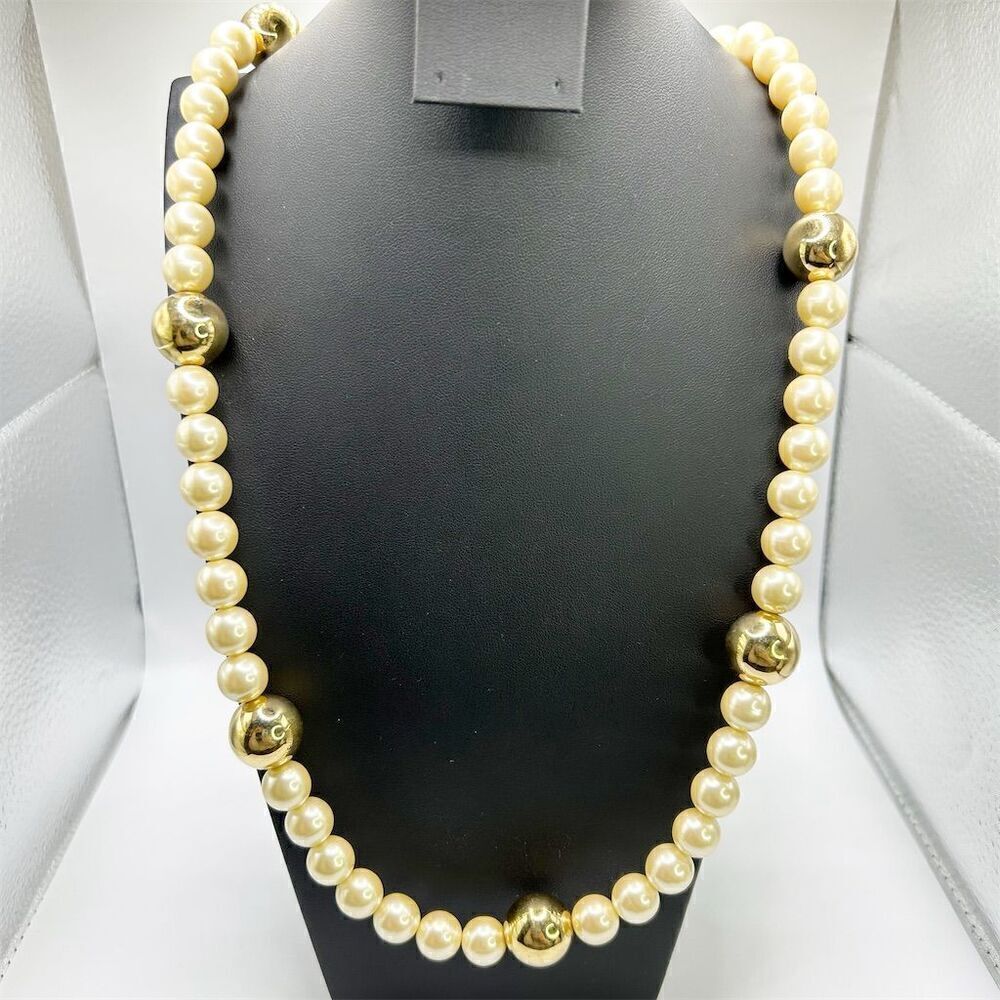 Liz Claiborne Layered Faux Pearl Long Necklace 30" Gold Tone Toggle Clasp
